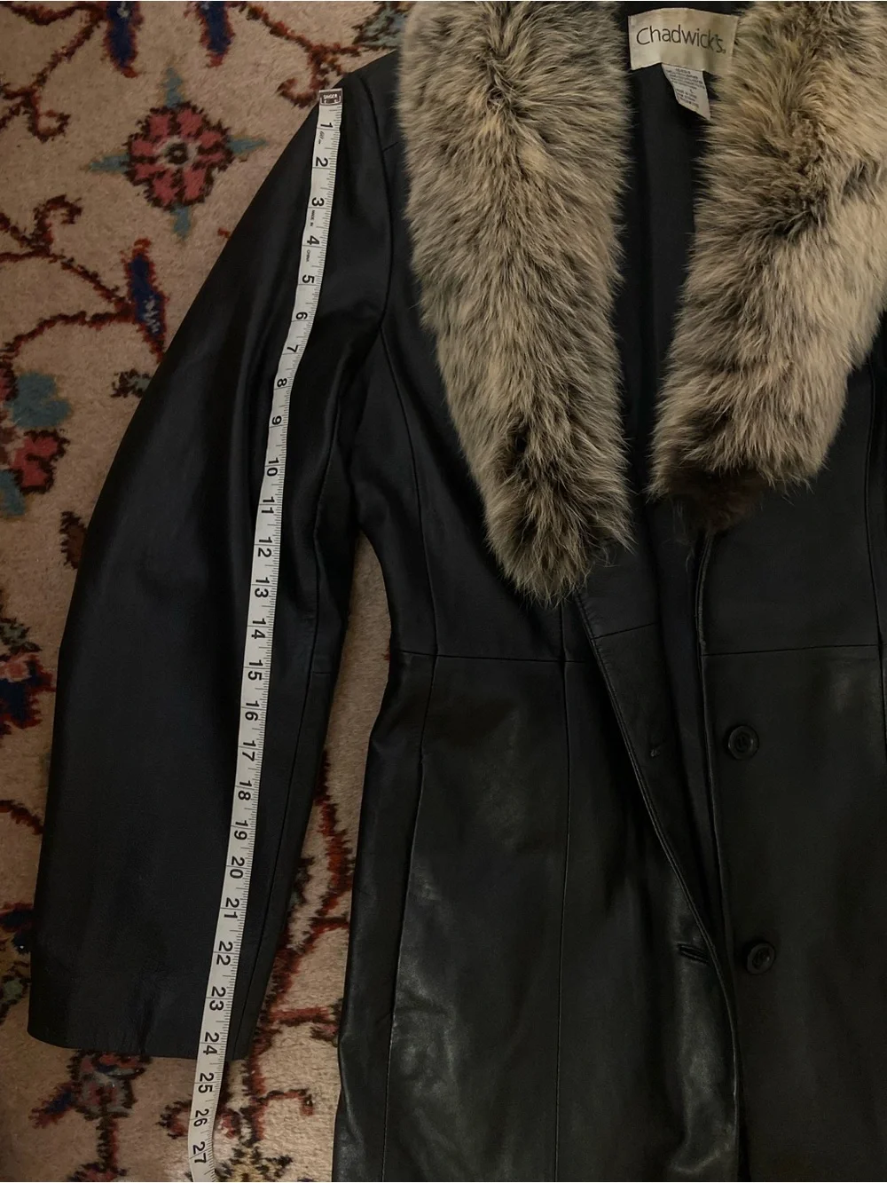 Vintage Chadwicks Black Leather Jacket with Fur Collar